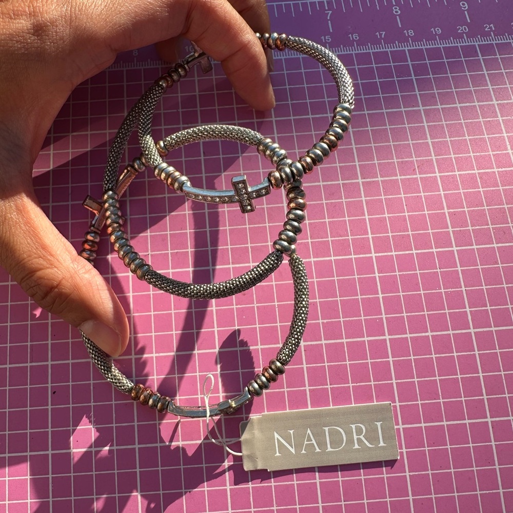 Vintage Nadri Matte diamond paved Elegant rose gold&silver 2 tone cross Bracelet